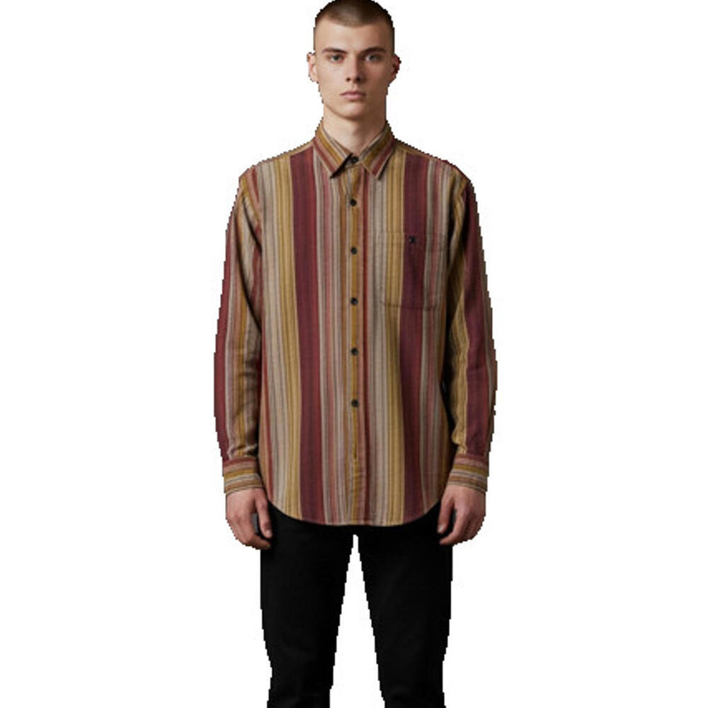 Orvis Thick Cotton Button Down Shirt Size M Striped Brown Casual Made In India